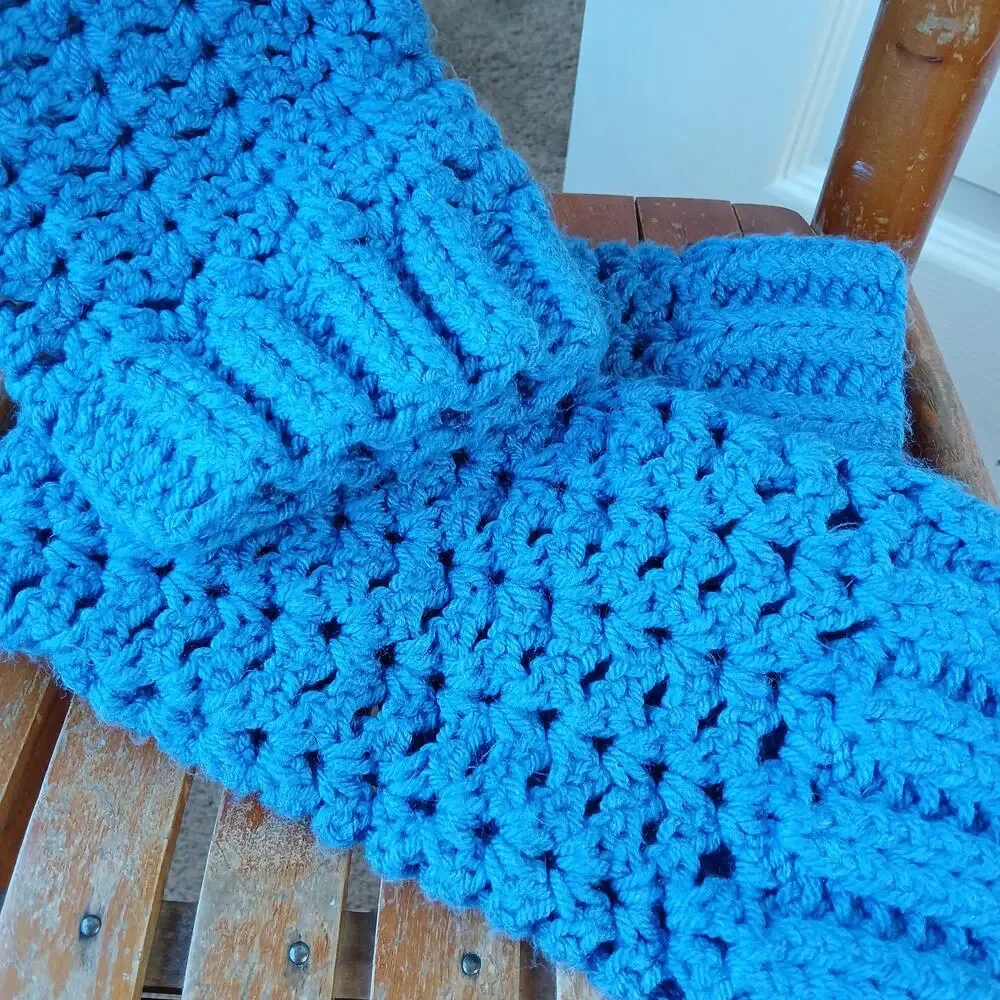Denim Blue Leg Warmers OSFM crochet warm thick chunky over knee dance premade